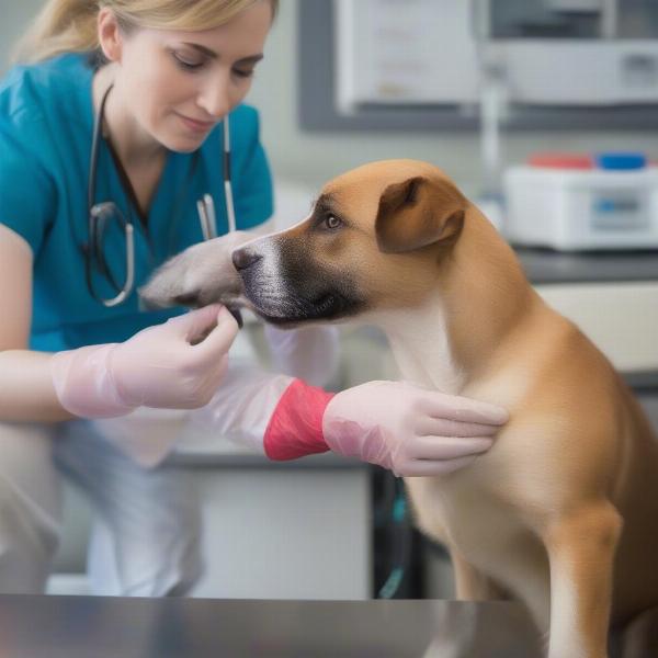 Vet Examining Dog with Diarrhea