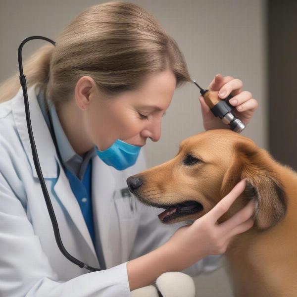 Veterinarian Examining Dog's Ear with Otoscope