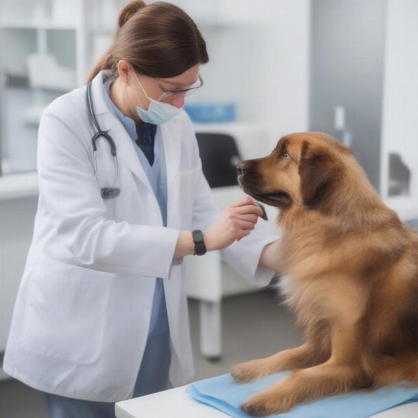 Vet examining dog for allergies