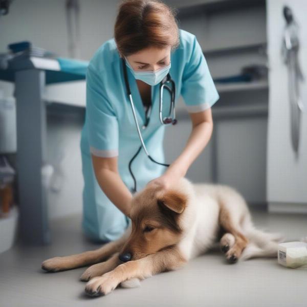 Veterinarian Examining a Dog for Pain