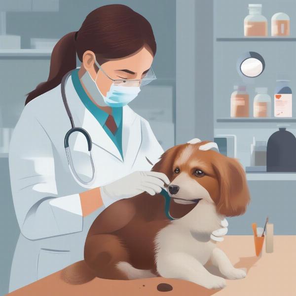 Vet Examining a Dog for Parasites