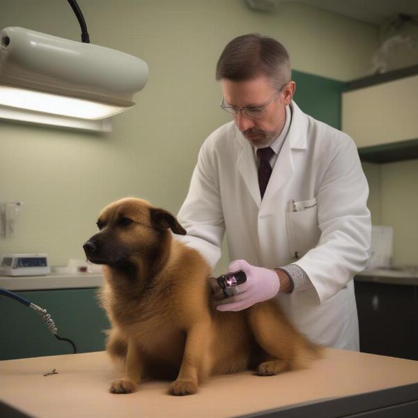 Veterinarian Examining Dog for Ringworm