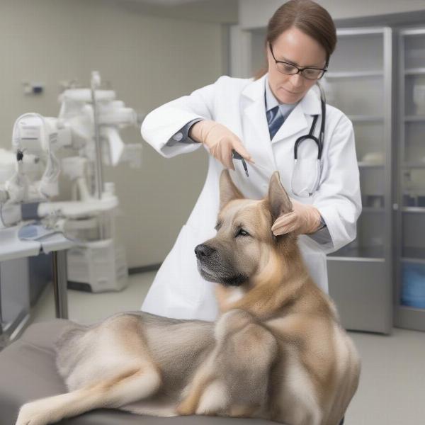 Veterinarian Examining Dog's Skin