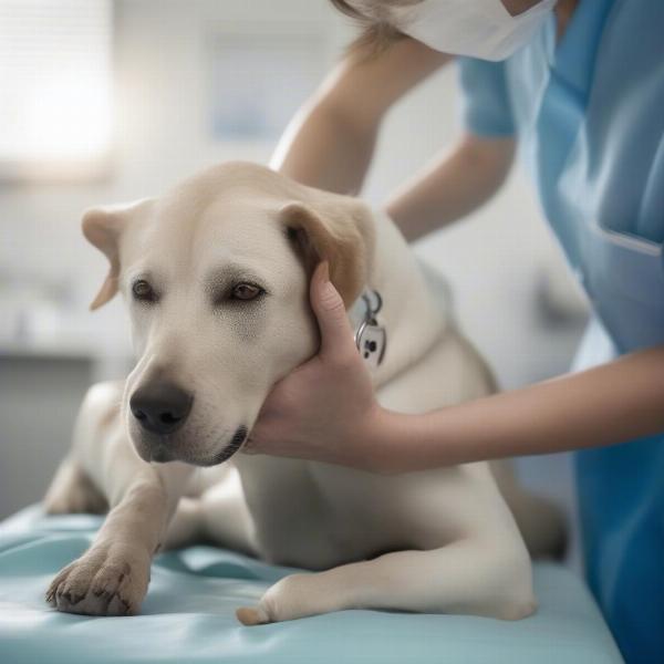 Vet examining a dog with stomach issues