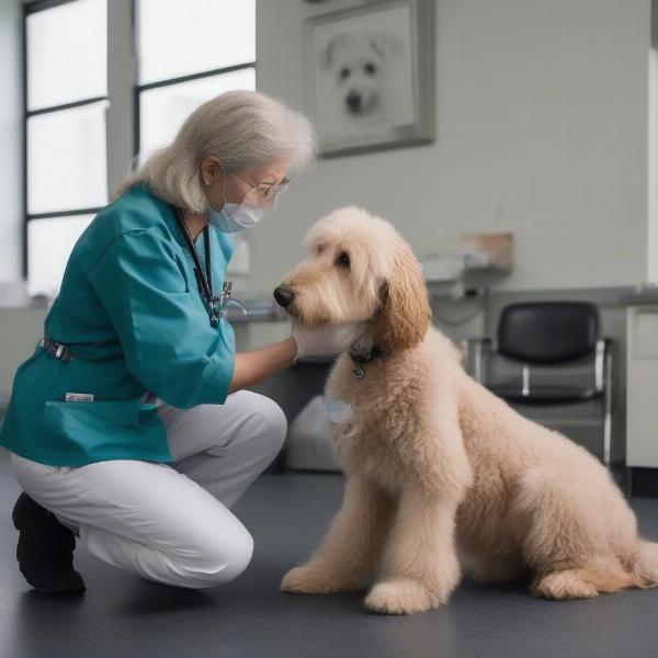 Veterinarian Examining a Senior Goldendoodle