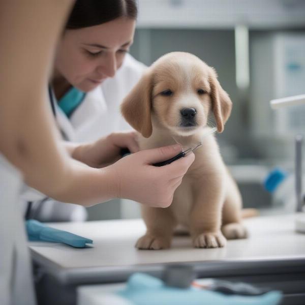 Veterinarian Examining Puppy