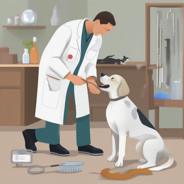 Vet giving flea & tick prevention to a dog