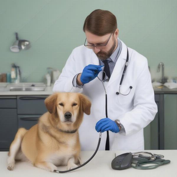 Veterinarian examining a dog