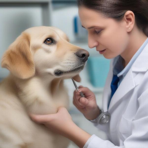 Veterinarian examining a dog