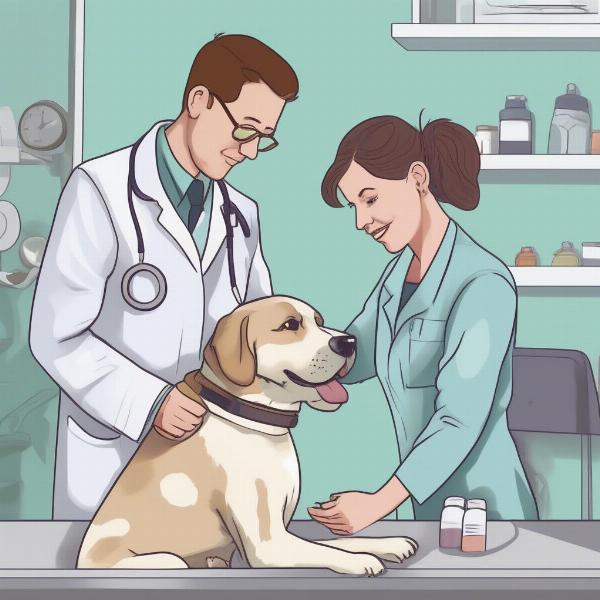 A veterinarian examining a dog