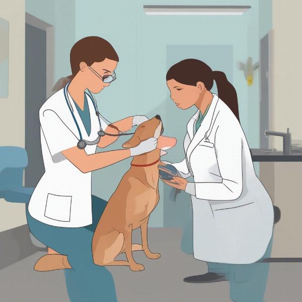 A veterinarian examining a dog to assess its dietary needs.