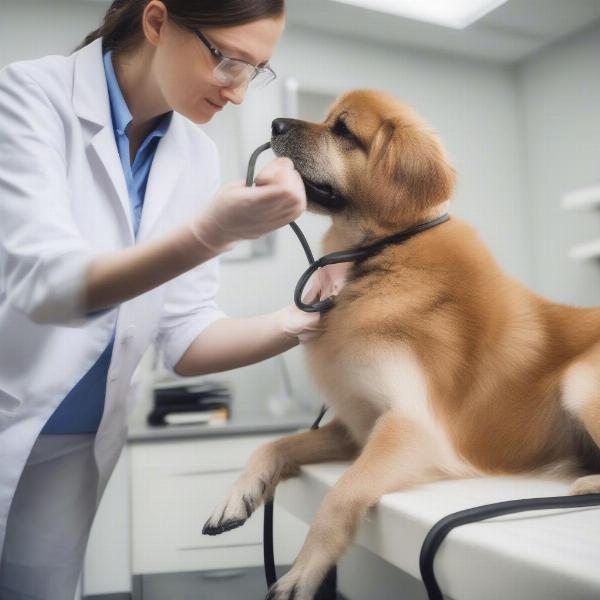 Veterinarian examining a dog