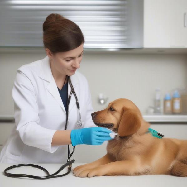 Veterinarian examining a dog