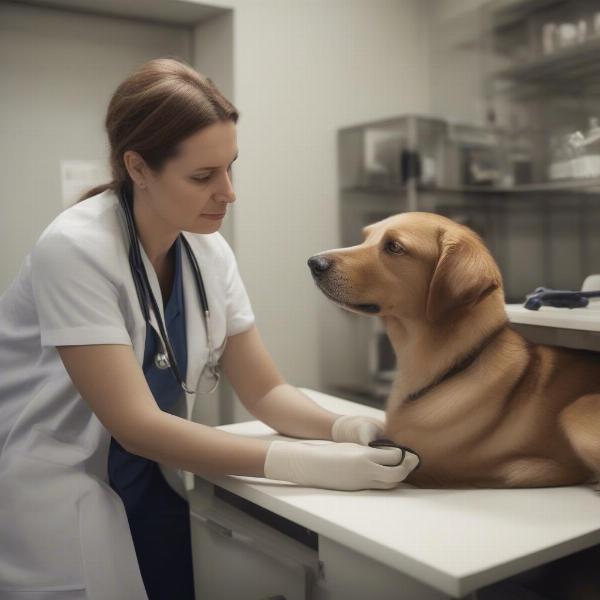 Veterinarian examining dog