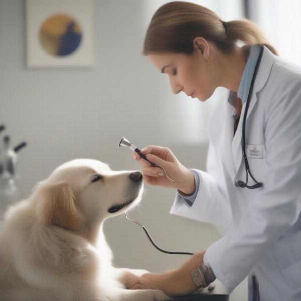 Veterinarian examining a dog