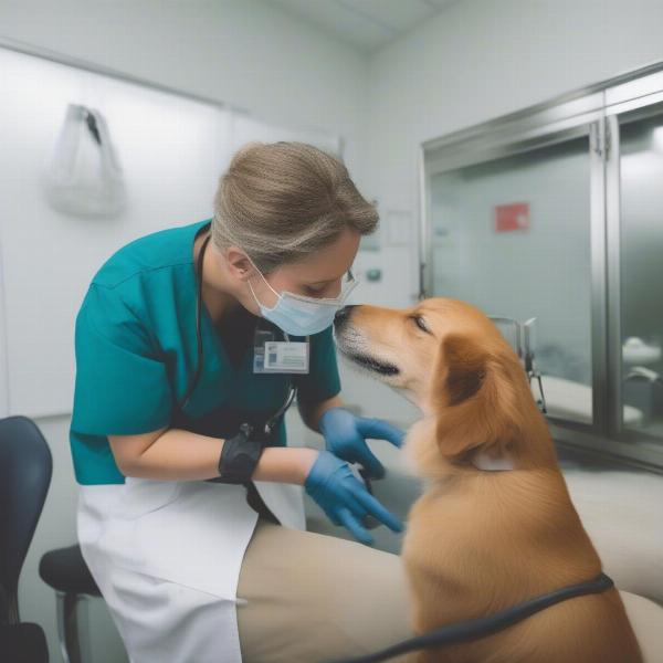 Veterinarian Examining a Dog's Nose