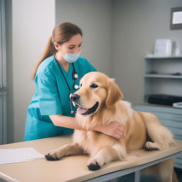 Veterinarian examining a dog