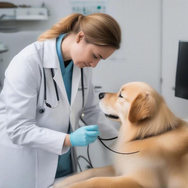 Veterinarian examining a dog