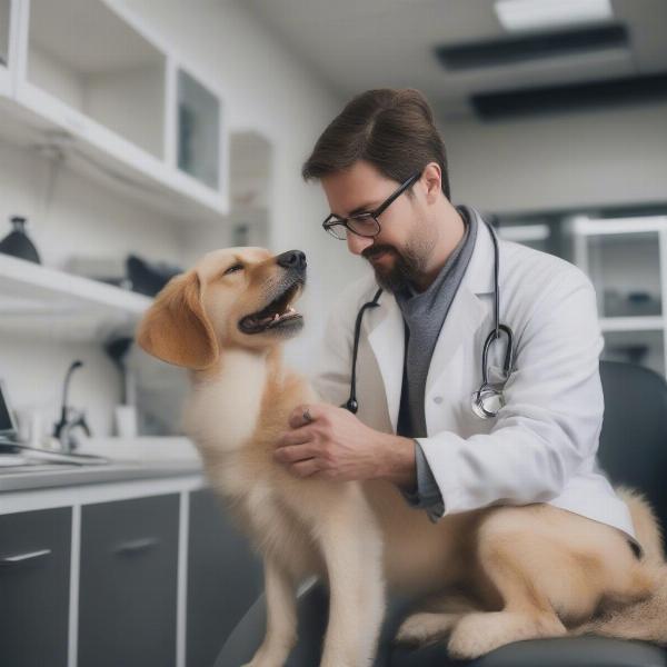 Veterinarian Examining a Dog