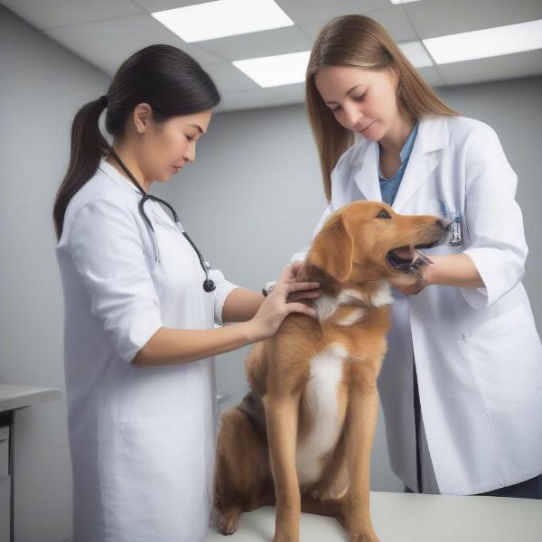 Veterinarian examining a dog