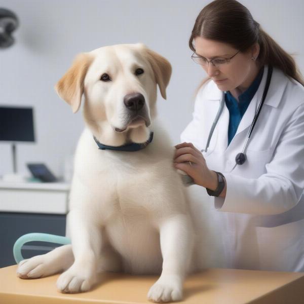 Veterinarian examining a dog