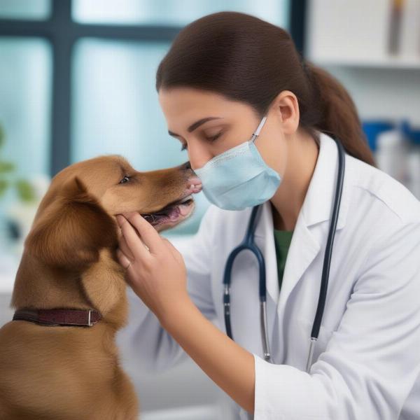 Veterinarian examining a dog