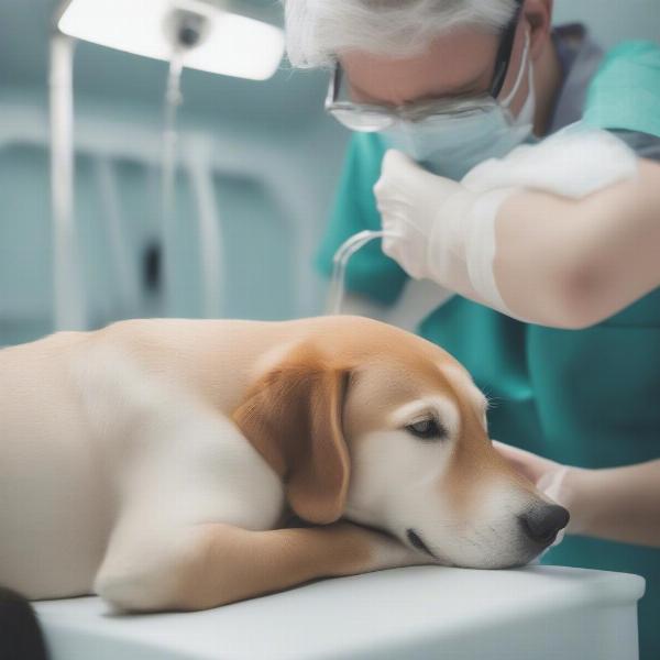 Veterinarian Performing a Physical Exam on a Dog