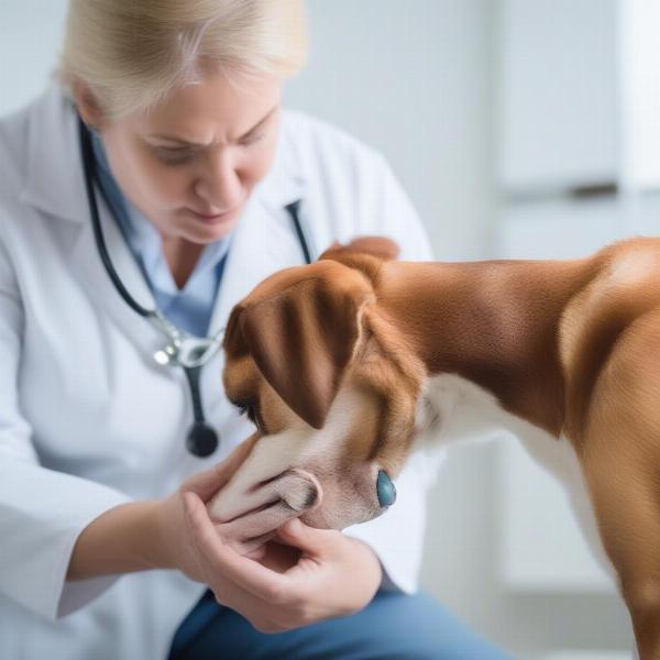 Veterinarian examining a dog