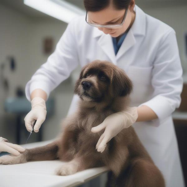 Veterinarian Examining a Dog for Fleas