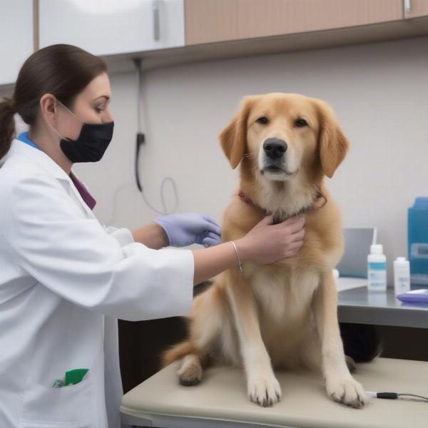 Veterinarian examining a dog for potential allergies