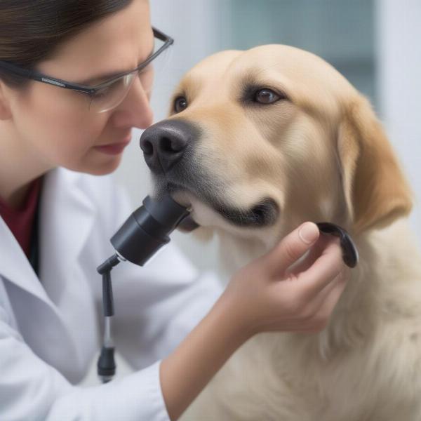 Veterinarian examining a dog's ear