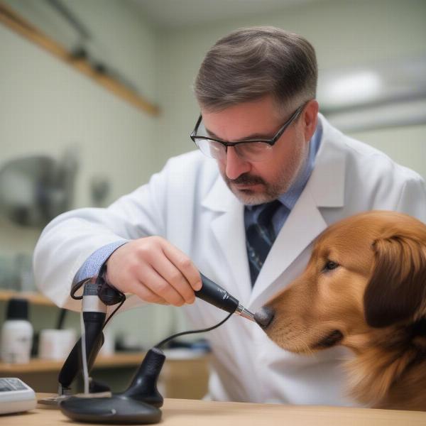 Veterinarian examining a dog's ear