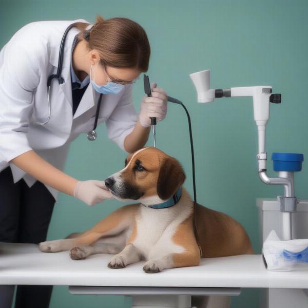 Veterinarian examining a dog's ear