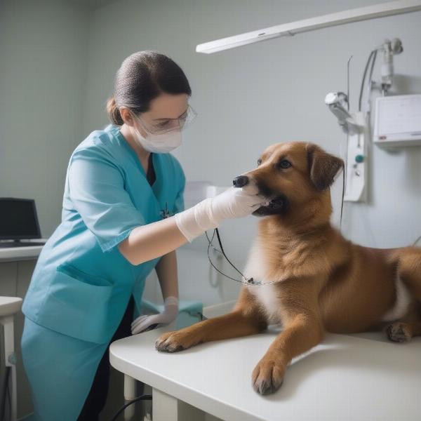 Veterinarian examining a dog's eye