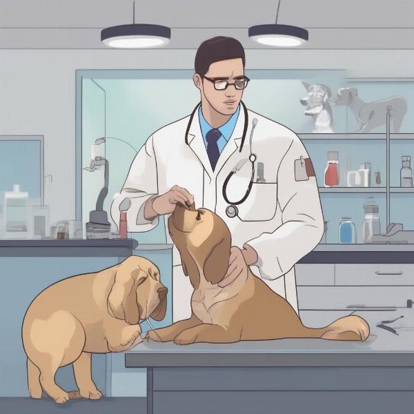 Veterinarian examining dog for psyllium use