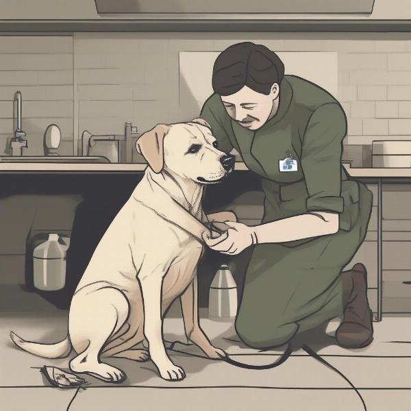 Veterinarian examining a dog for ticks and fleas