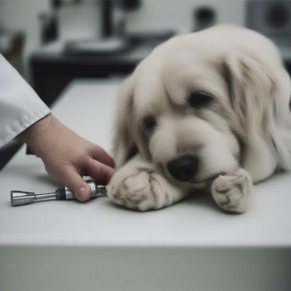 Veterinarian examining a dog's paw