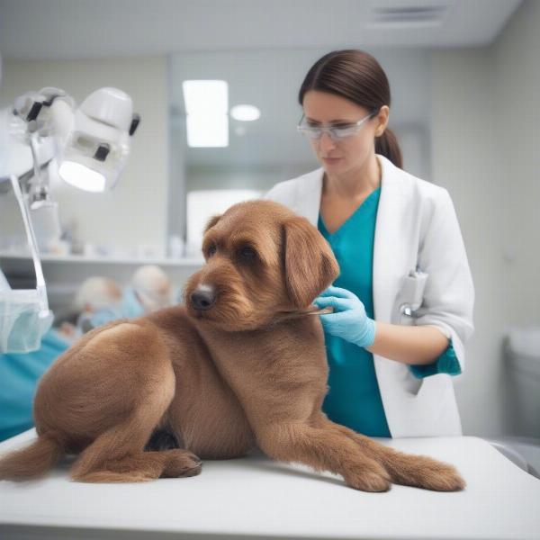 Veterinarian Examining a Dog Post-Surgery