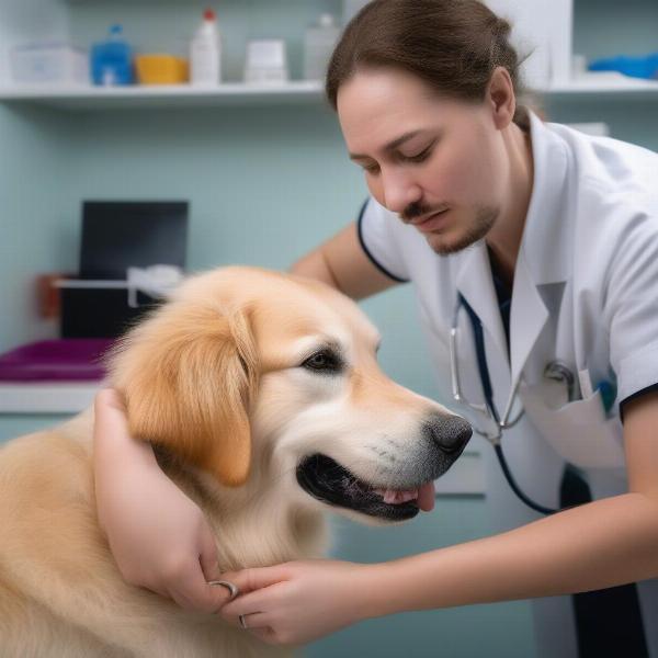 Veterinarian Examining Dog's Skin