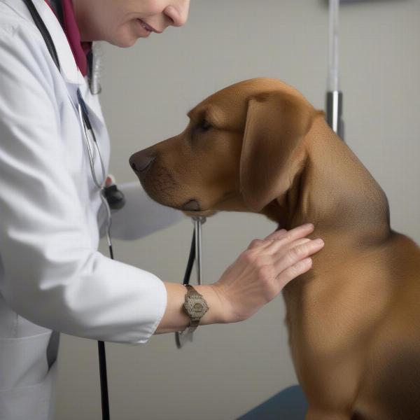 Veterinarian examining a dog's spine