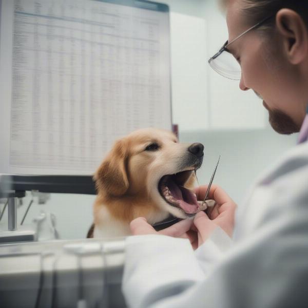 Veterinarian Examining Dog's Teeth with Chart