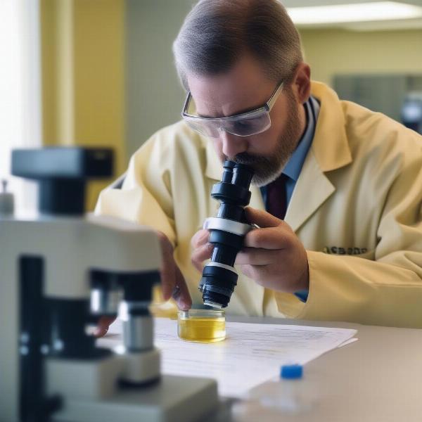 Veterinarian analyzing a dog's urine sample