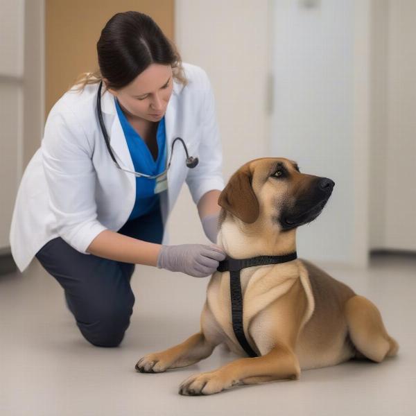 Veterinarian Examining a Dog Wearing a Buster Collar