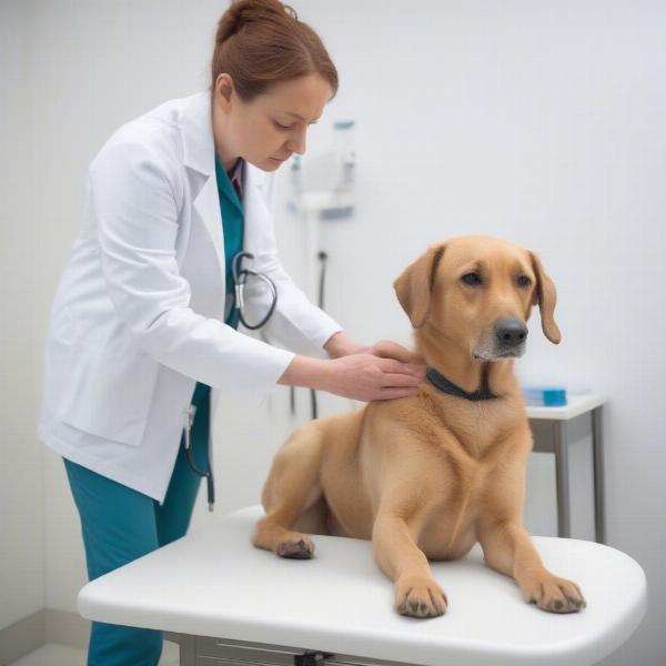 Veterinarian Examining a Dog with a Liver Issue