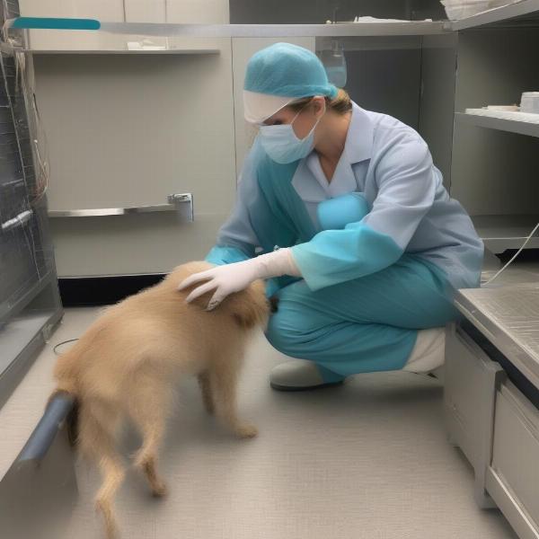 Veterinarian Examining a Dog's Penrose Drain