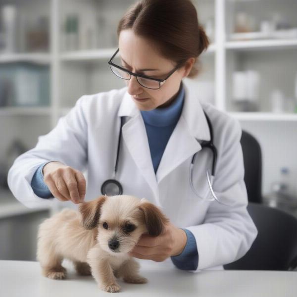 Veterinarian Examining a Small Dog