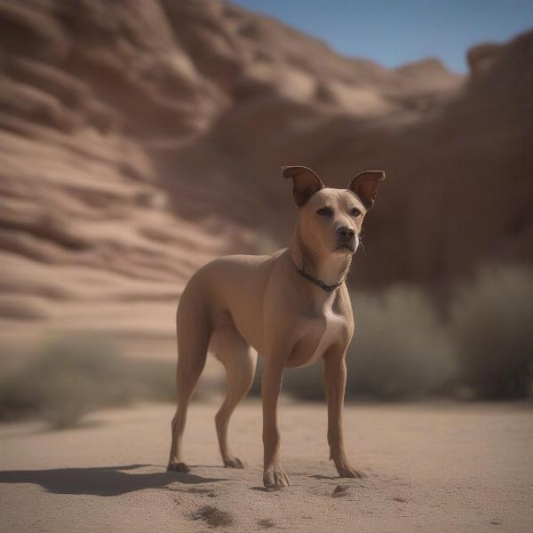 Wadi dog navigating its desert habitat