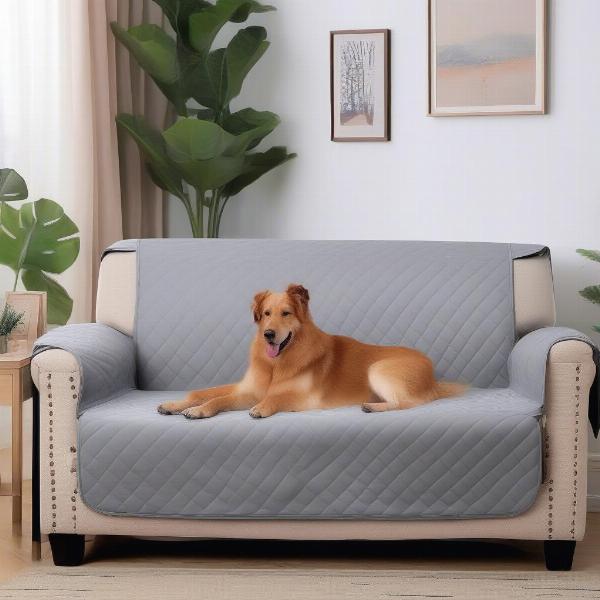 Waterproof couch cover protecting furniture from dog