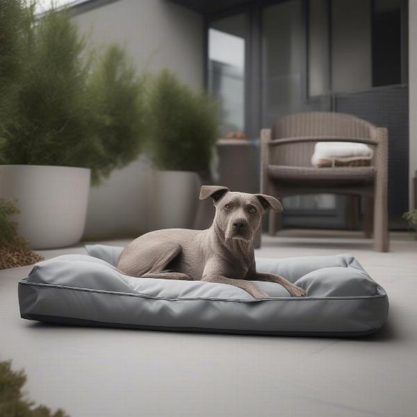 A waterproof gray dog bed suitable for outdoor use