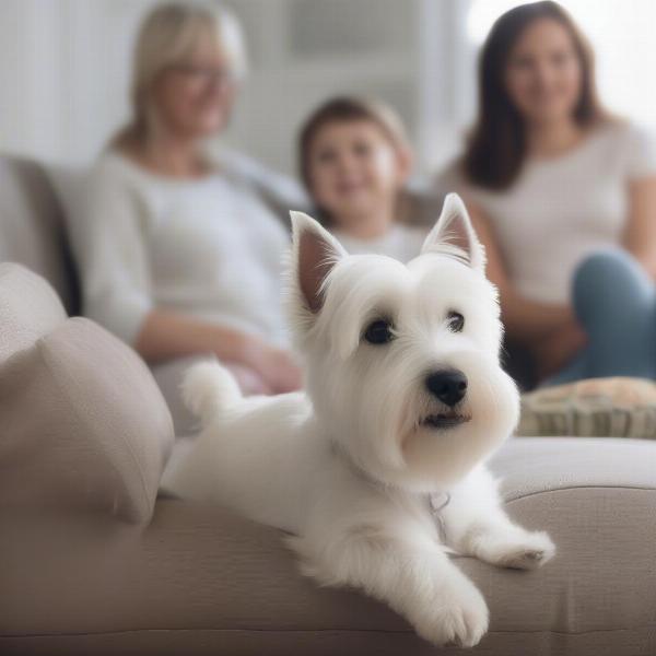 A Westie sitting with a family